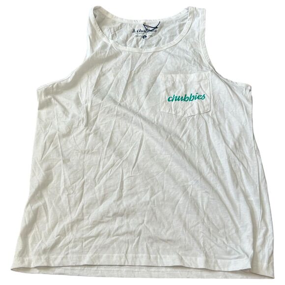Chubbies The Spring Breaker Tank Top Mens Medium White Sky's Out Thighs Out NWOT - Picture 1 of 8